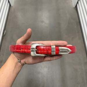 Vintage Red Leather Western Belt with Sterling Silver Buckle